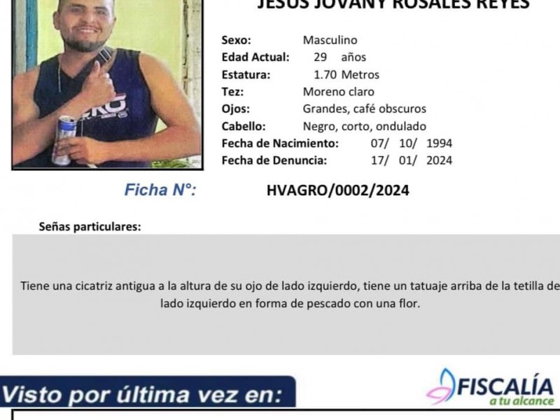 FGE emite ficha de búsqueda para hombre desaparecido en Petatlán