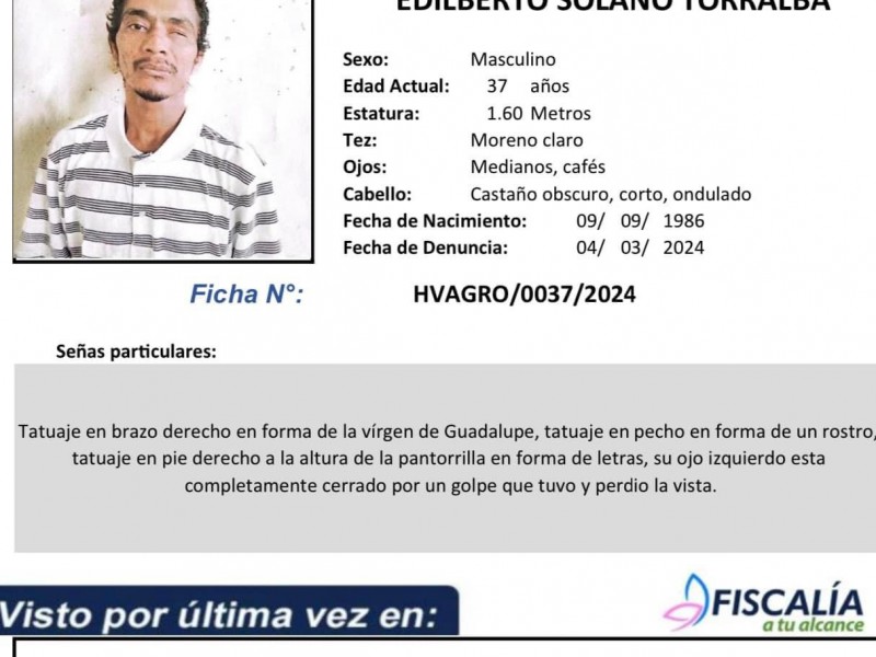 FGE emite ficha de búsqueda por persona desaparecida en Coyuca