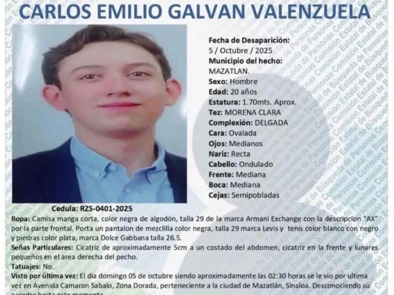 FGE investiga desaparición de Carlos Emilio 