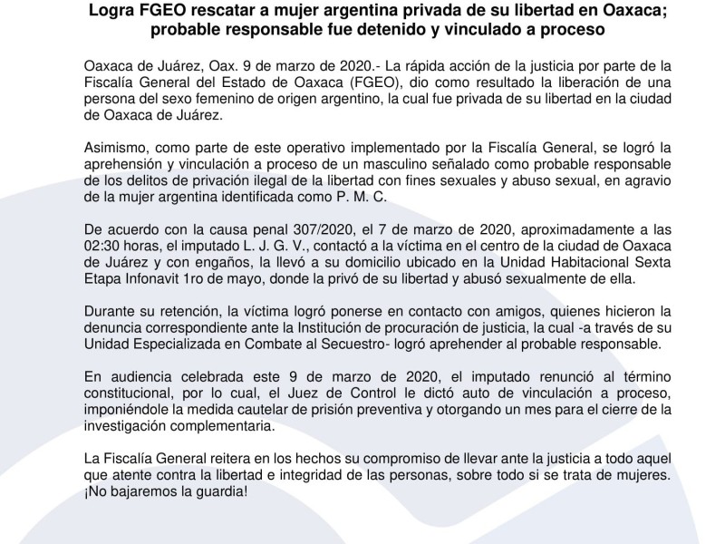 FGEO rescata a extranjera secuestrada en Oaxaca