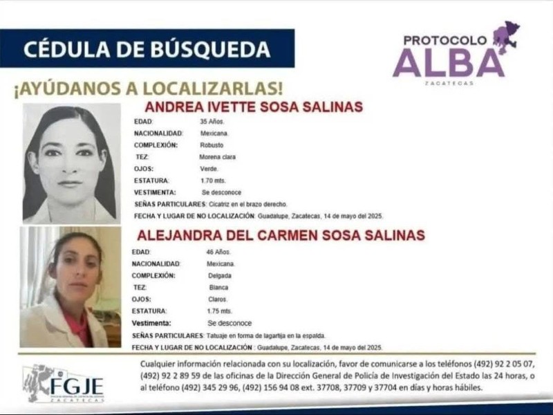 FGJEZ busca con vida a hijas de Sixto 