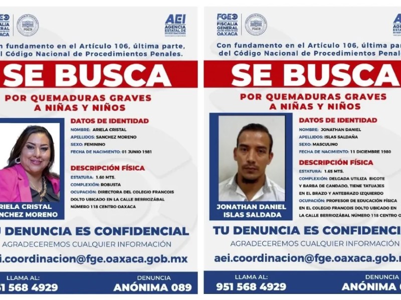 Ficha roja de interpol para responsables de quemaduras en niños