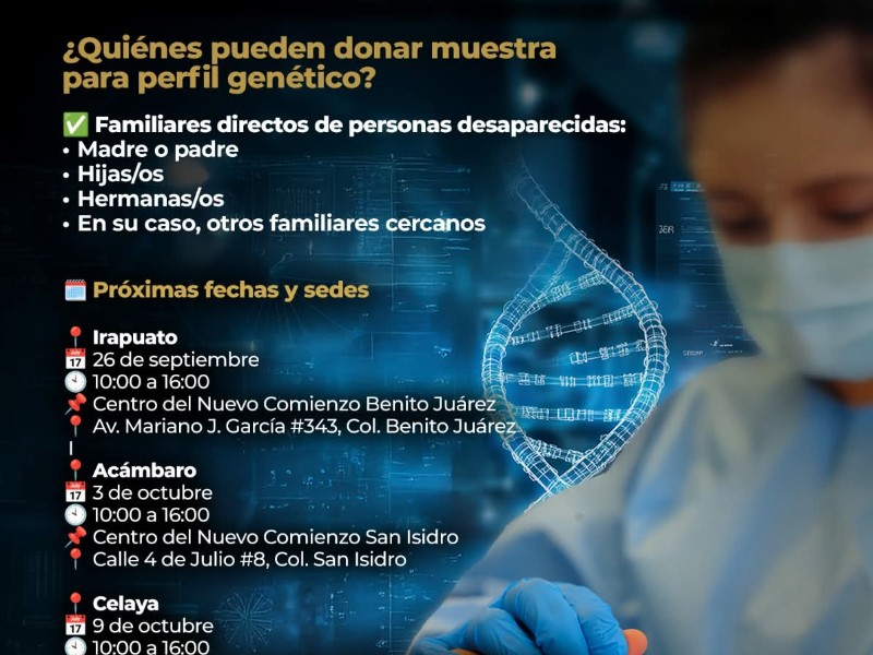 Fiscalía de Guanajuato convoca a la toma de muestras genéticas