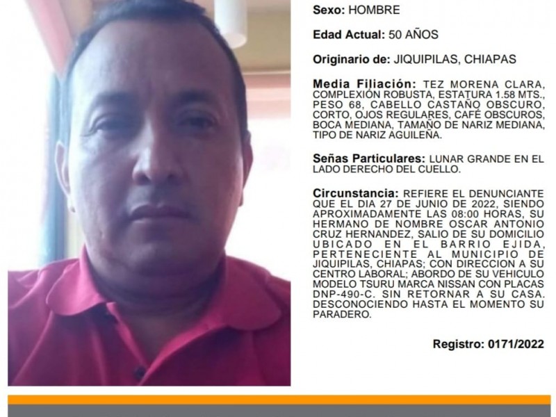 Fiscalía sin rastros de Óscar Cruz desaparecido hace 15 días