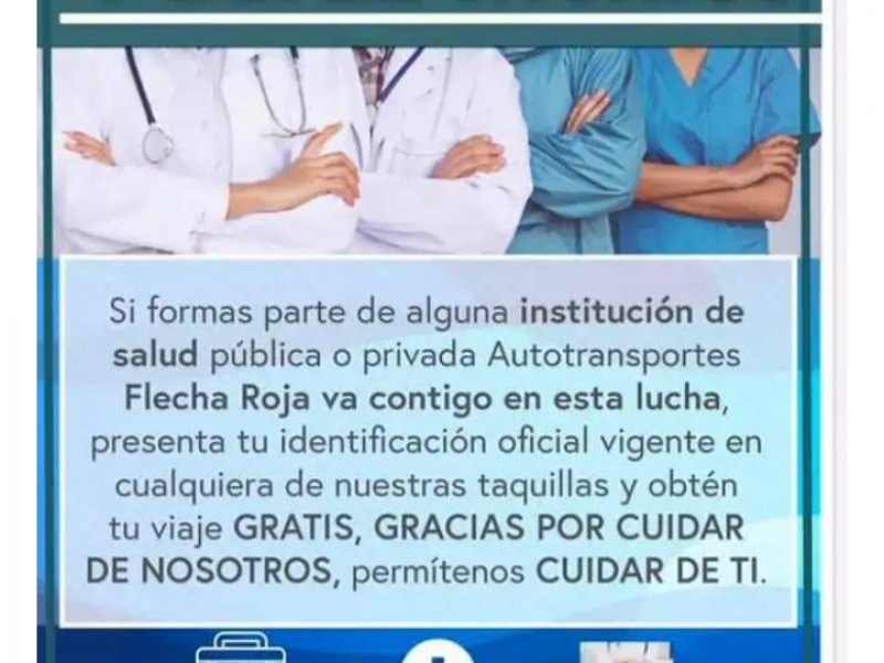 Flecha roja ofrece servicio gratuito a personal médico en Edomex