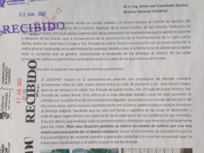 Fraccionamiento Villas Virginia 5 años pidiendo apoyo al OOSAPAT