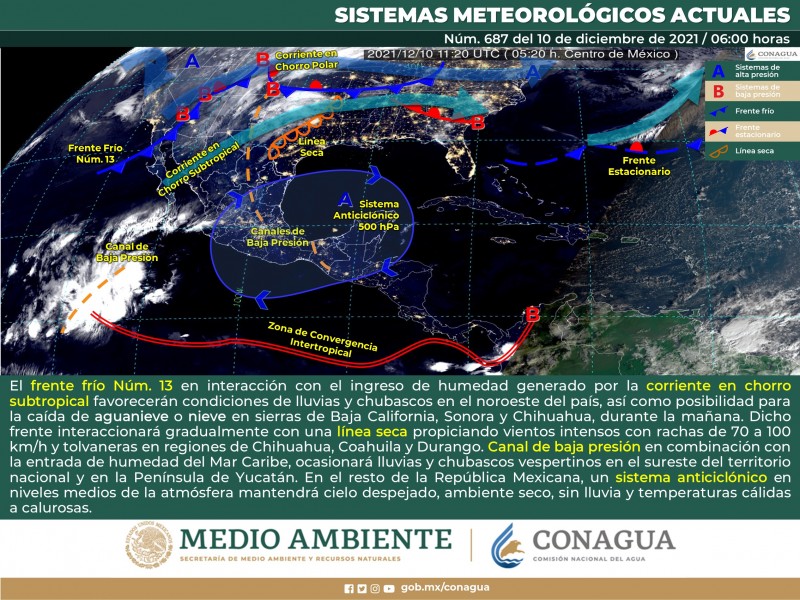 Frente frío #13 se mueve por el norte de Sonora