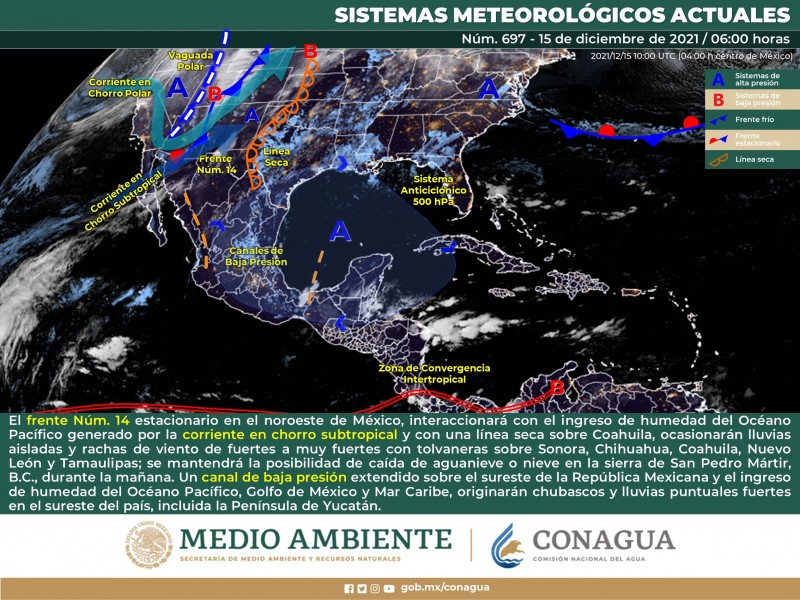 Frente frío #14 ocasionará nublados y lluvias en Sonora