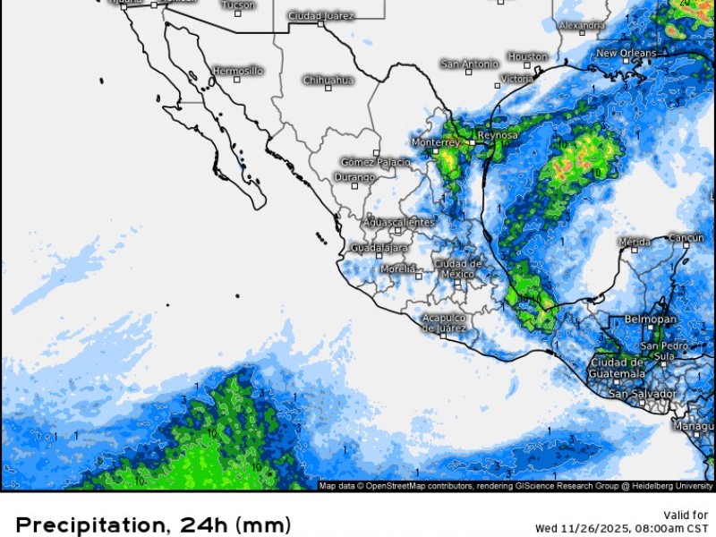 Frente frío 16 activará lluvias y Norte en la región norte