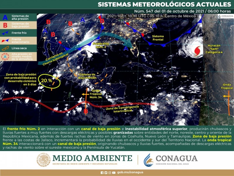 Frente frío #2 se extiende por el norte del país