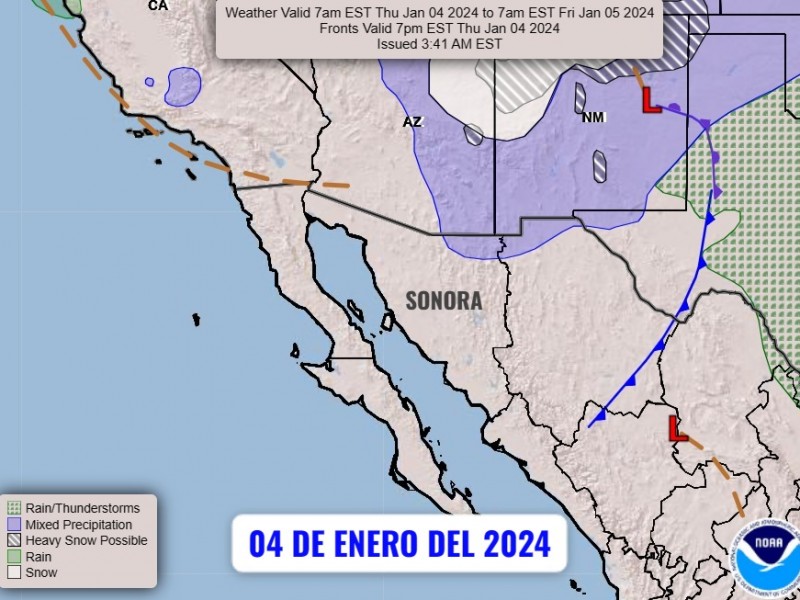 Frente Frío #24 se desplaza sobre el noroeste de México