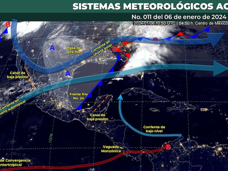 Frente frío 24 traerá lluvias al país