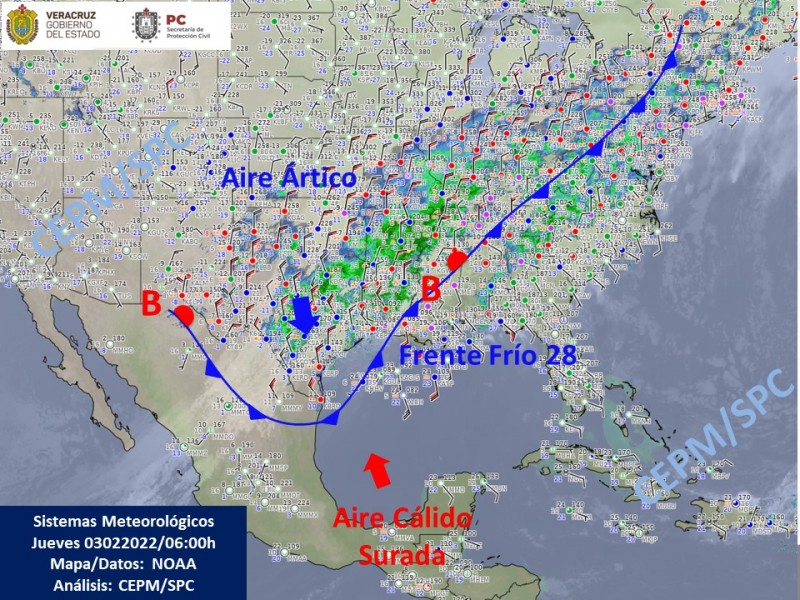 Frente Frío 28 llega este jueves a Veracruz