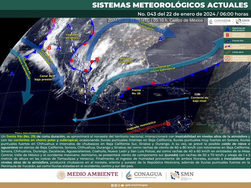 Frente Frío 29 ocasionará lluvias al norte de México