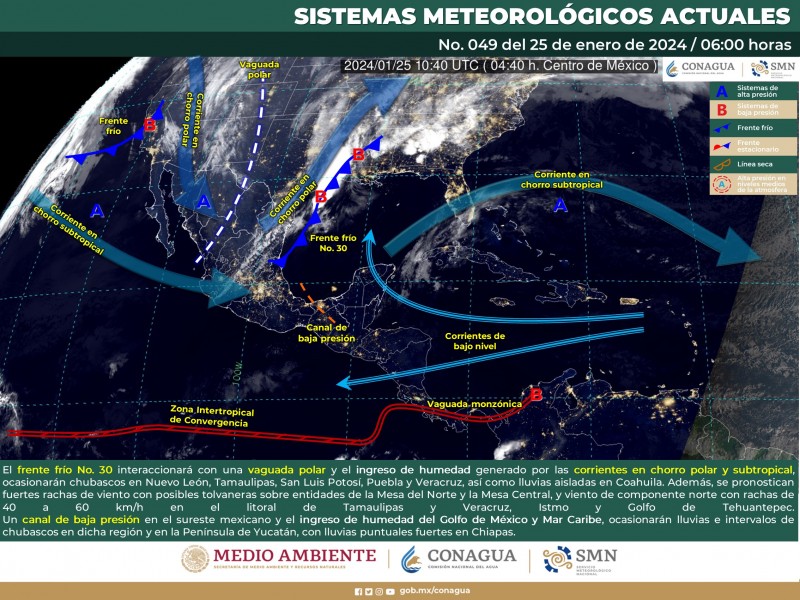 Frente frío 30 seguirá afectando México, causará lluvias