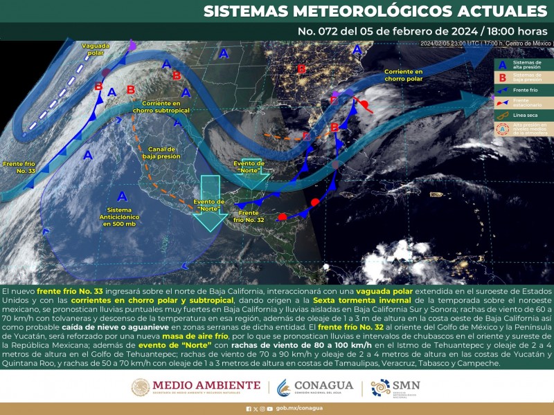 Frente frío 33 ocasionará lluvias en el norte de México