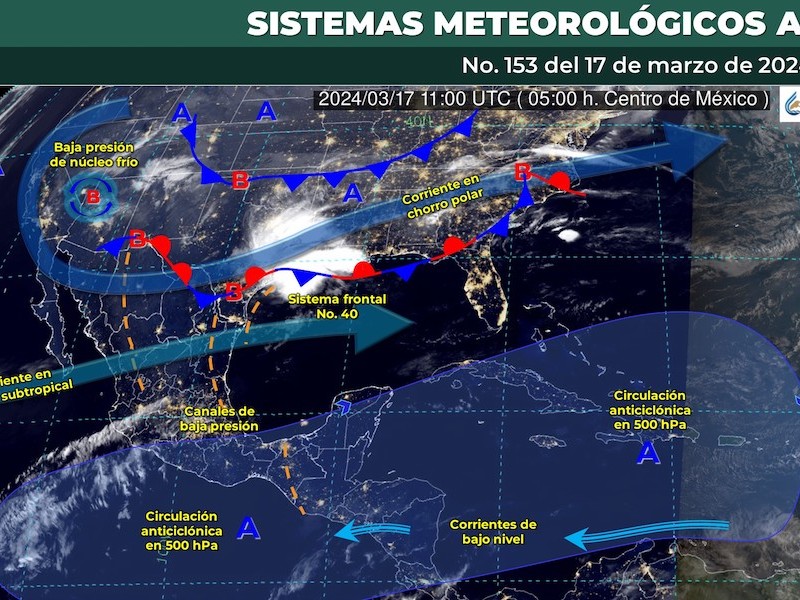 Frente frío 40 traerá lluvias al norte del país