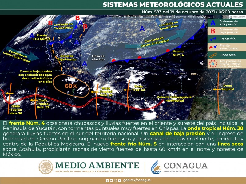 Frente frío  #5 ingresa al noroeste de México