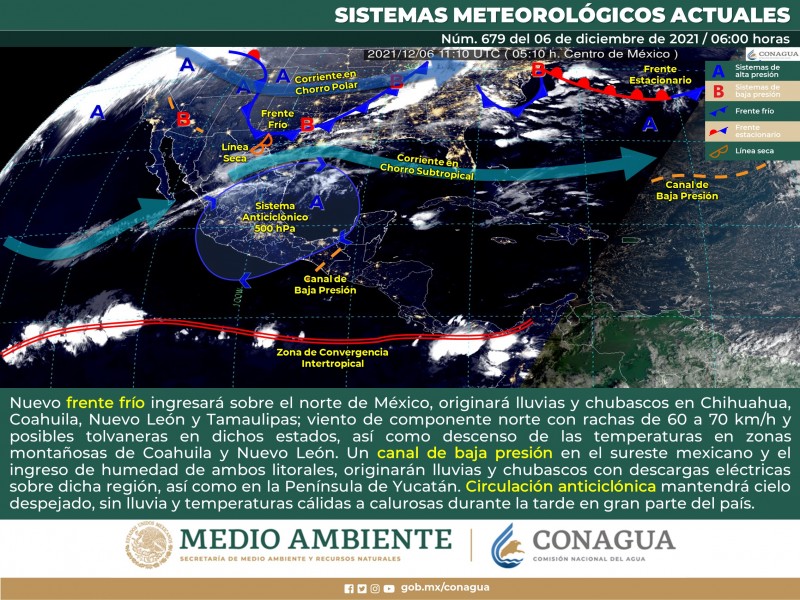 Frente frío ingresa en el norte de México