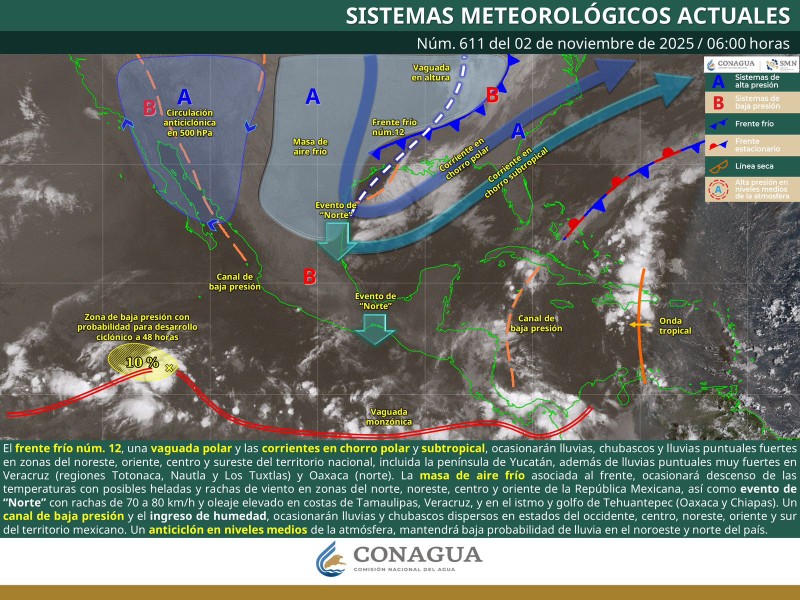 Frente frío número 12 provocará lluvias, descenso de temperatura en Oaxaca
