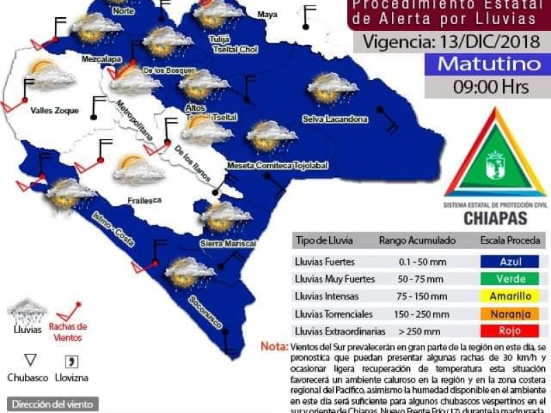 Frente frío número 17 en Chiapas