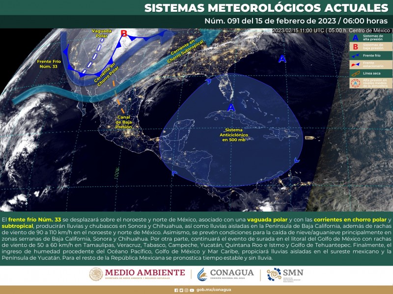 Frente Frío número 33 mantiene sus efectos en Sinaloa