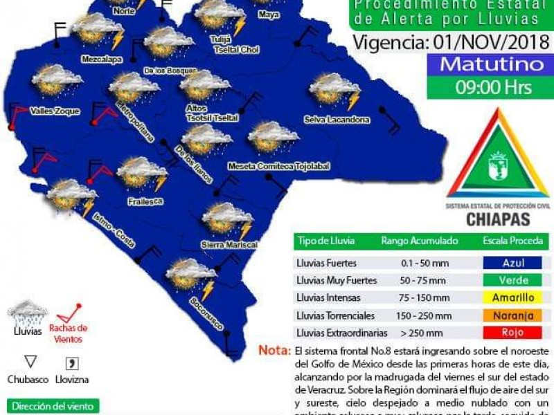 Frente Frío número 8 ocasionará la ligeras