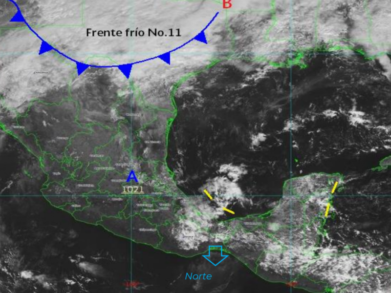 Frente frío ocasionará lluvias en Chiapas