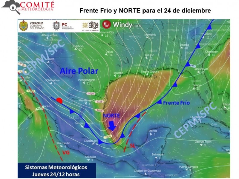 Frente Frío y Norte este 24 de diciembre en Veracruz