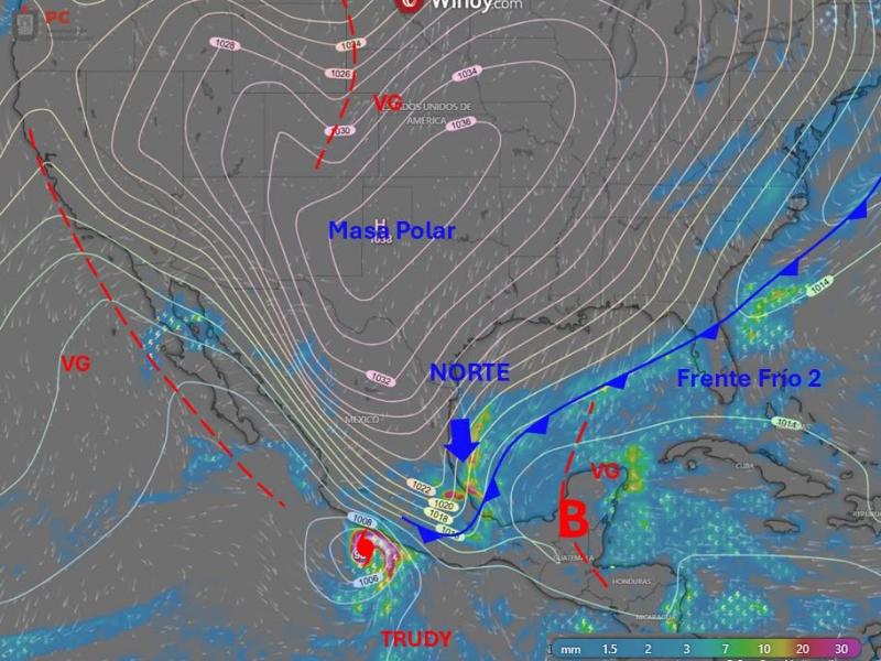 Frente Frío 2 elevará lluvias y vientos en el norte de Veracruz