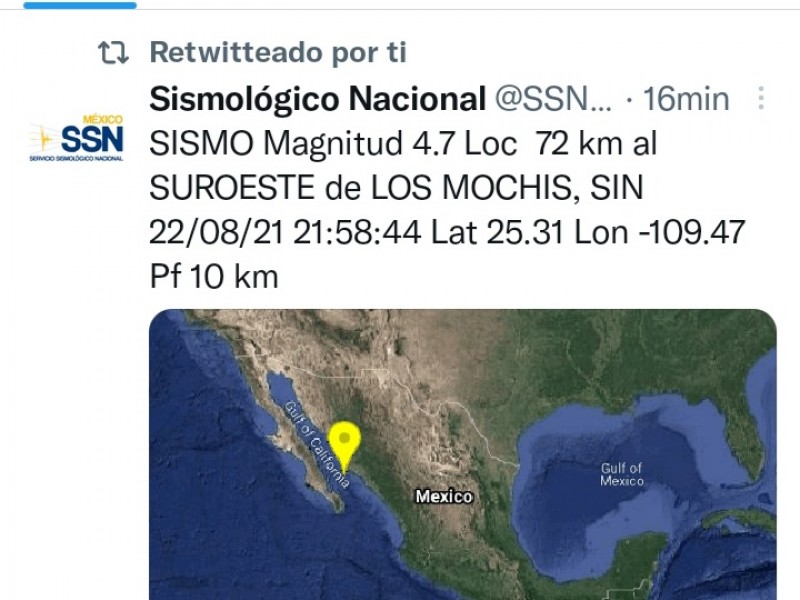 Fuerte temblor se sintió en Los Mochis