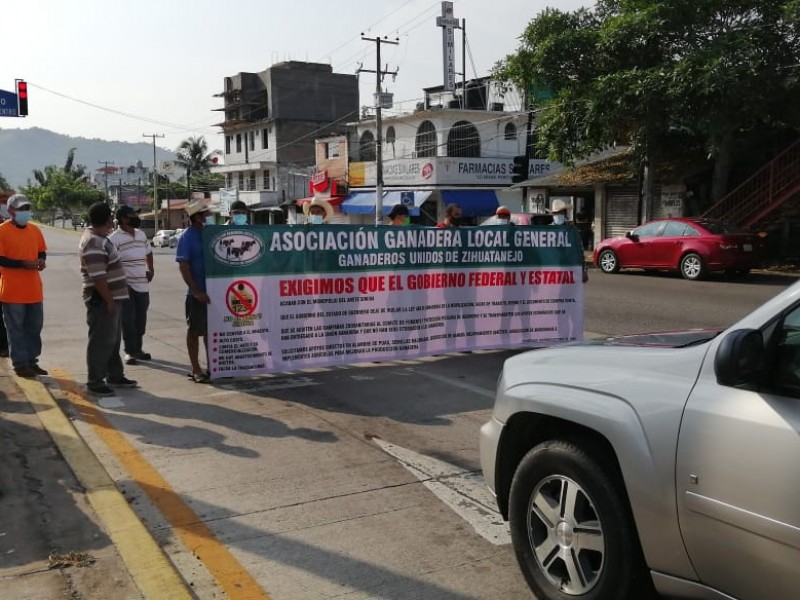 Ganaderos bloquean carretera en Zihuatanejo, exigen erradicar arete Siniiga