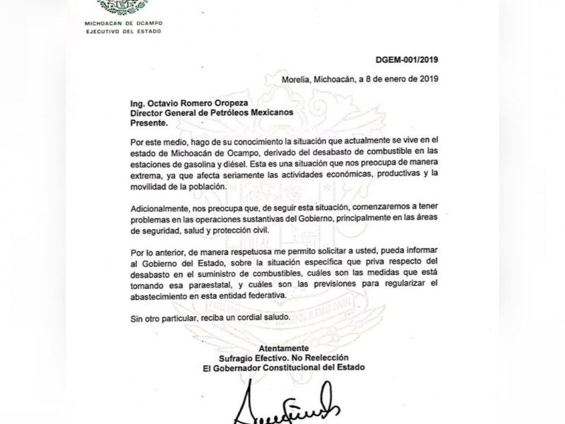 Gobierno pide certeza en el abasto de gasolina