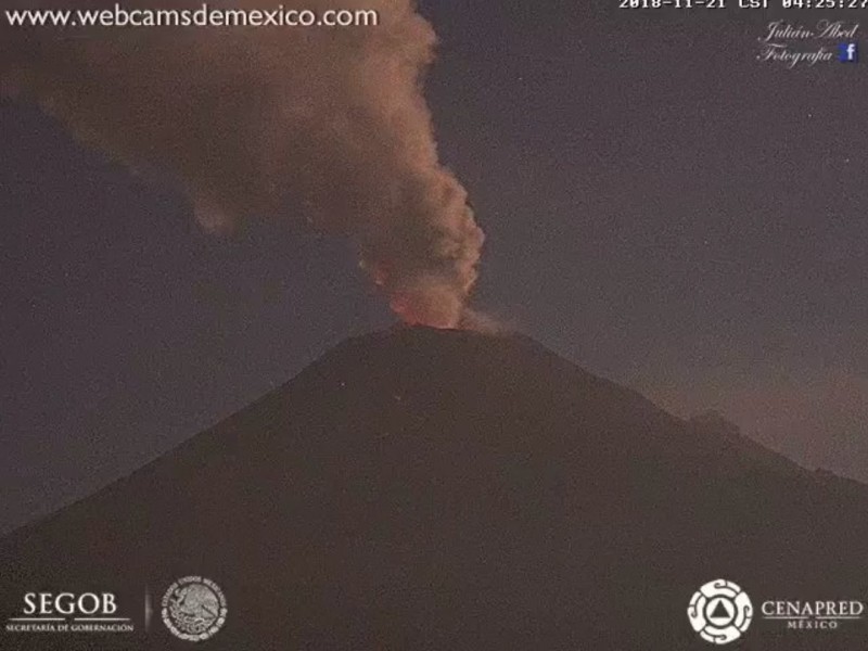 Gran actividad del Popocatépetl, en la madrugada