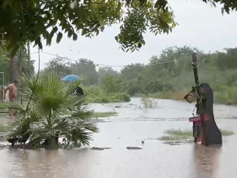 Guasave: Se desborda Dren en San Joachín, agua ingresa a los domicilios