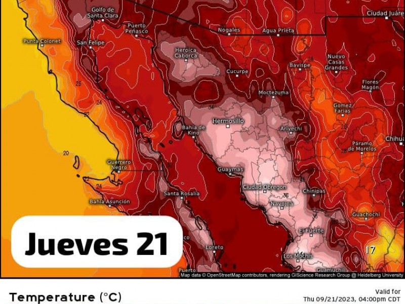 Guaymas alcanza temperaturas máximas de 39°