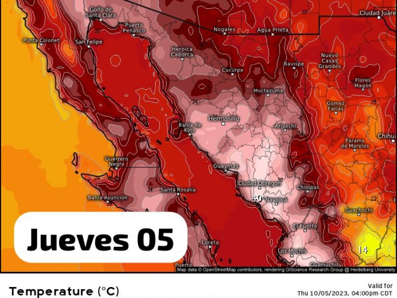 Guaymas alcanza temperaturas máximas de 39°