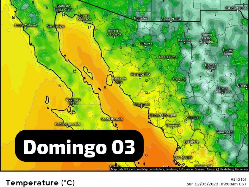 Guaymas amanece a 12 grados este domingo