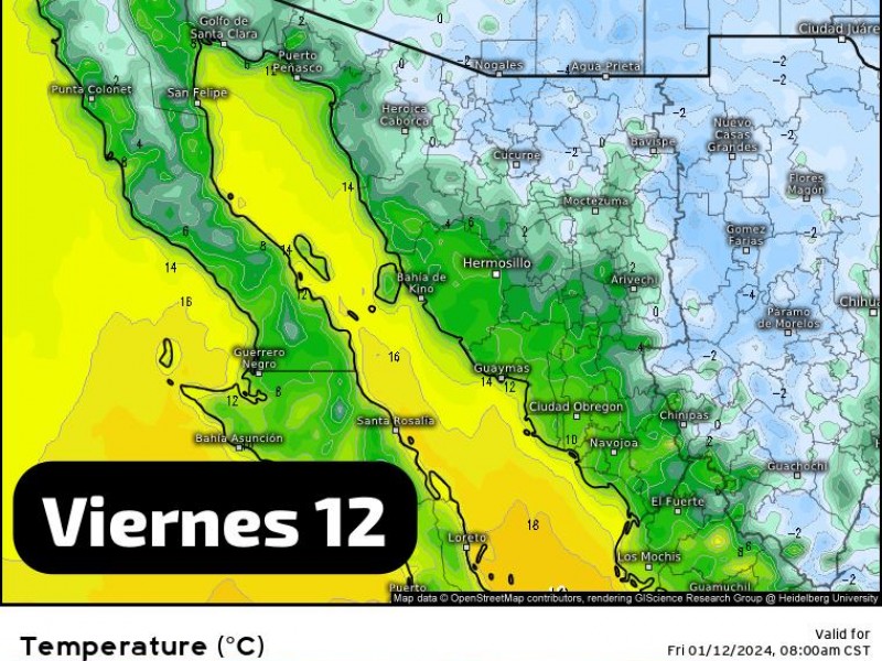 Guaymas amanece a 9°C con sensación  térmica de 7°C