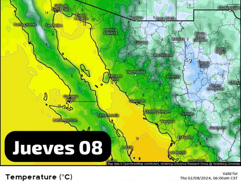 Guaymas amanece a una mínima de 10°C