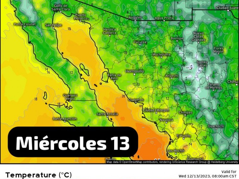 Guaymas amanece a una mínima de 12°C