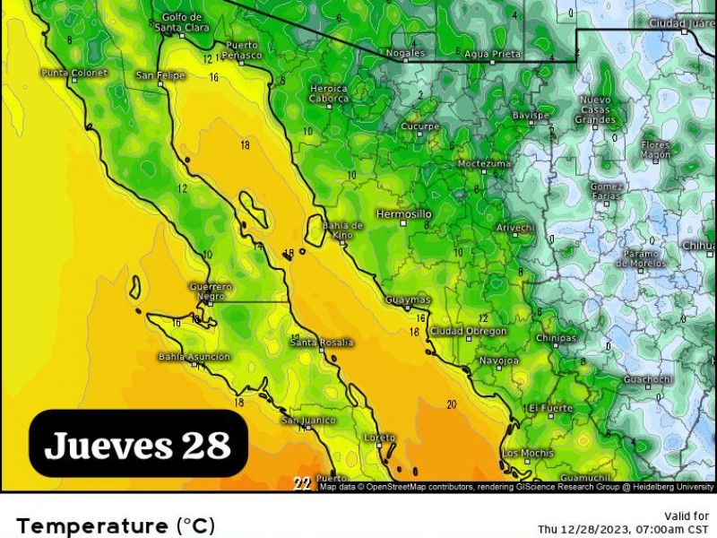 Guaymas amanece con 12 grados