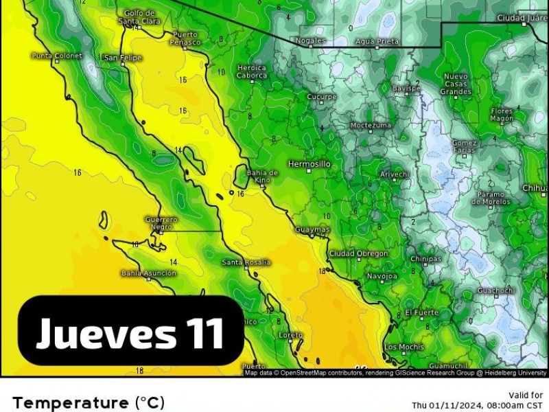 Guaymas amanece con una mínima de 8°C