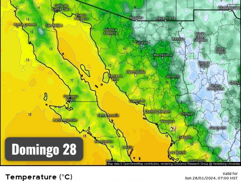 Guaymas amaneció con una temperatura mínima de 14°C