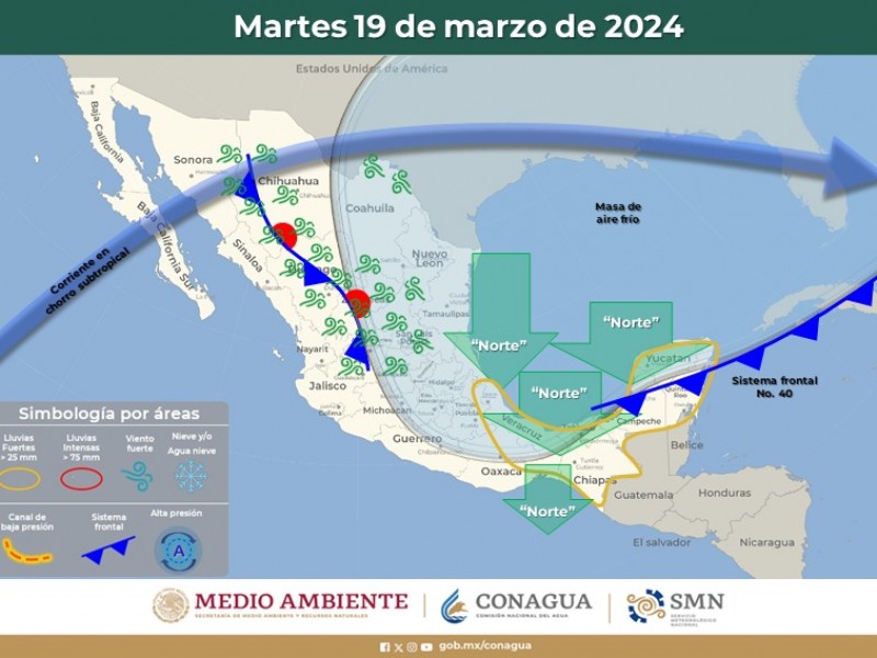 Guaymas con temperatura máxima de  23°C