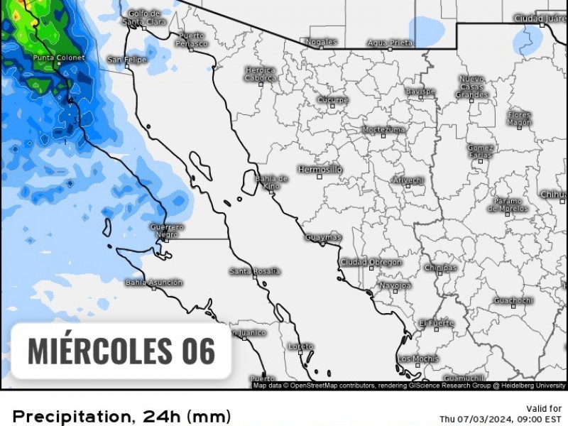 Guaymas con  temperatura maxima de 25°C