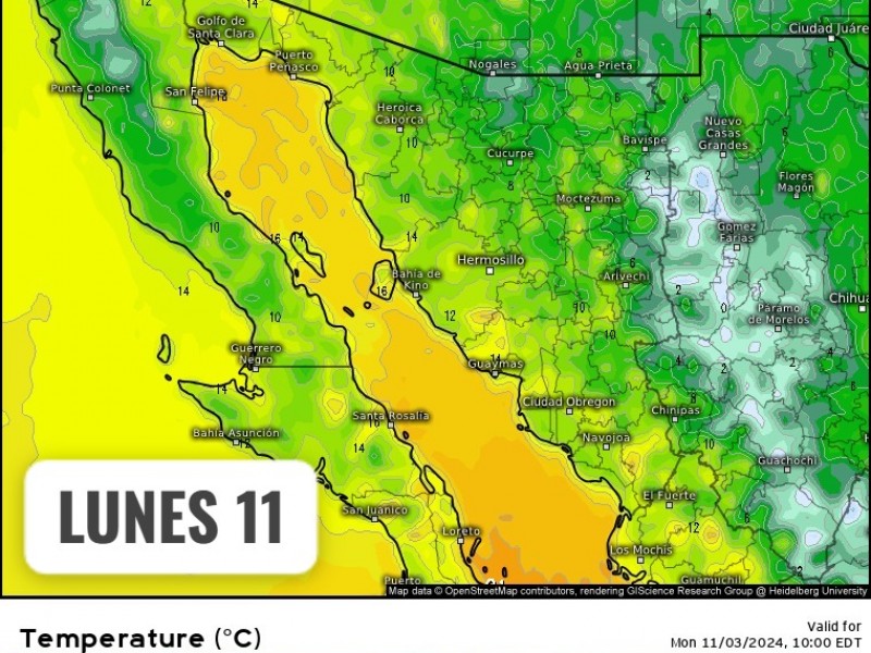 Guaymas con temperatura máxima de 25°C