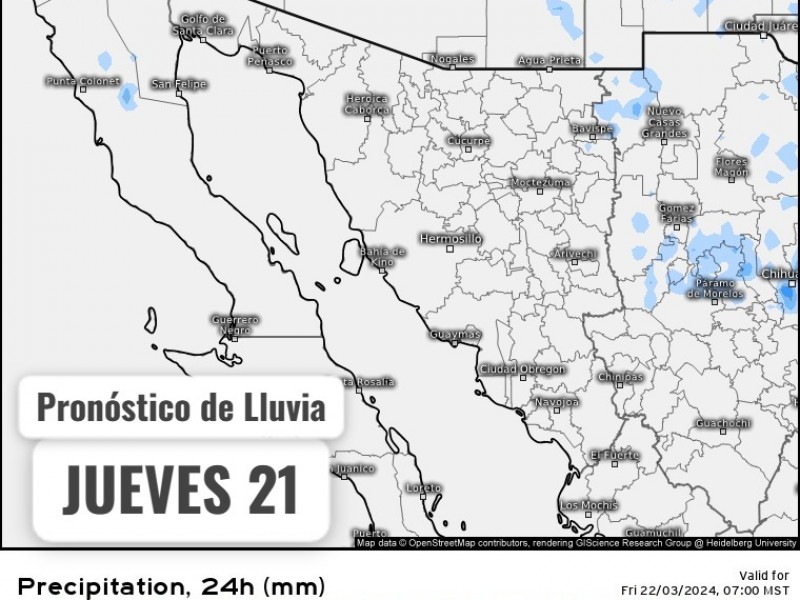 Guaymas con temperatura máxima de 25°C