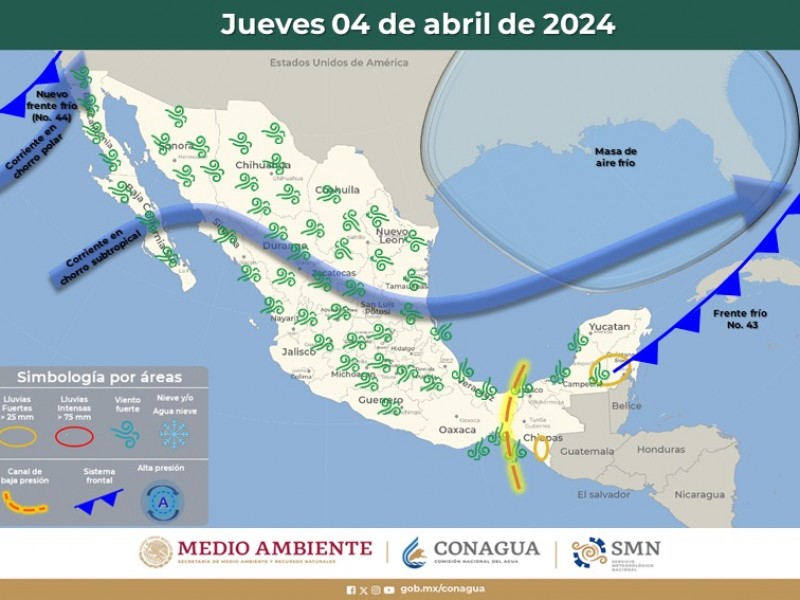 Guaymas con temperatura máxima de 26°C