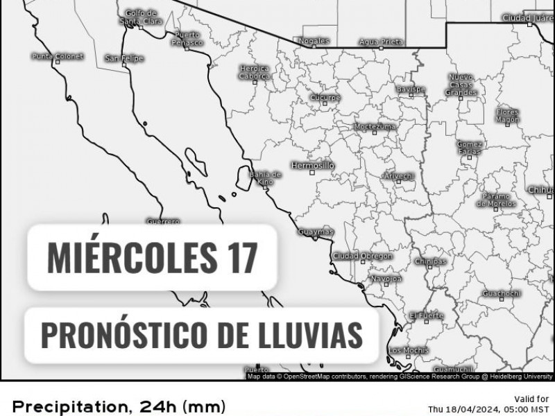 Guaymas con temperatura máxima de 28°C